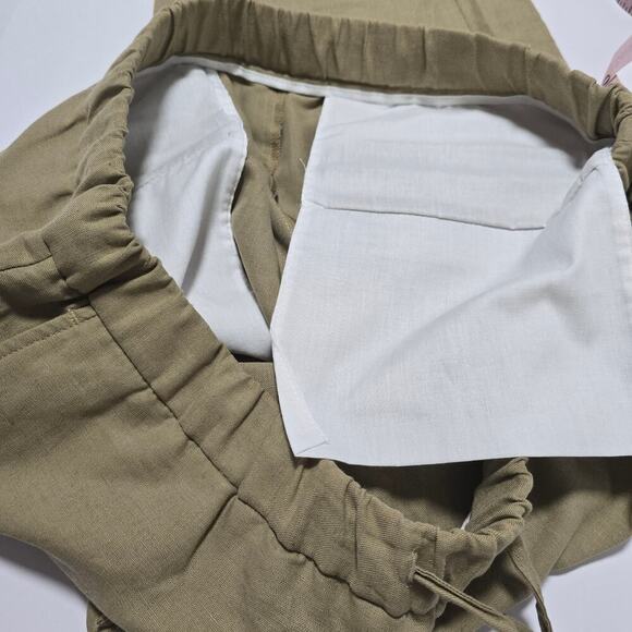 Zara Linen Cotton Blend Pants XL Tan Drawstring Straight Leg Trousers Pockets - Picture 8 of 11